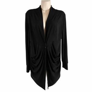 Bali Black Draped Open Front Top Medium Long Sleeve Layering Blouse